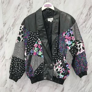 VINTAGE 80’s Leather Floral Jacket